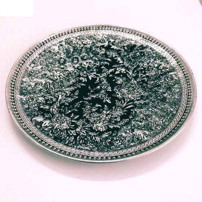 Decorative Copper Tray Hand-Engraved with Persian Artisanal Jahani