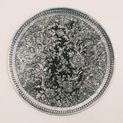Decorative Copper Tray Hand-Engraved with Persian Artisanal Jahani