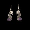 Persian Engraved Silver Earrings with Purple Amethyst Gemstone
