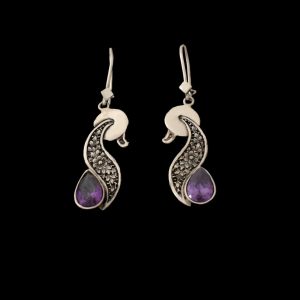 Engraved Purple Amethyst Earrings In 925 Sterling Silver