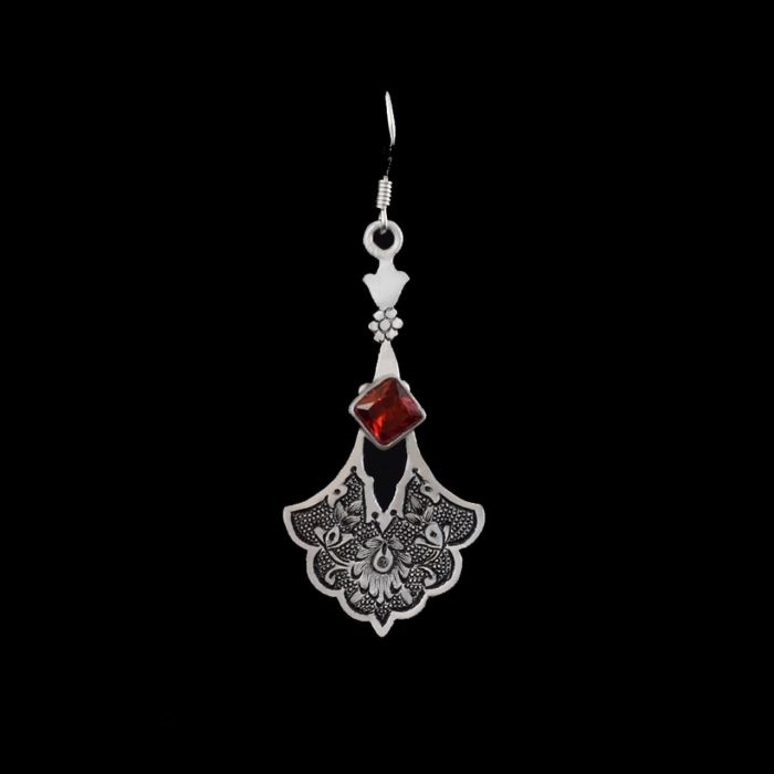 Persian Engraved Silver Earrings with Synthetic Gemstone