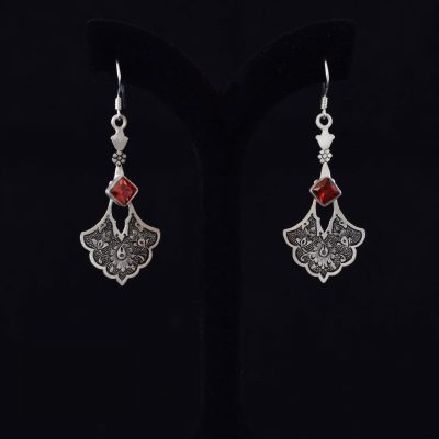 Persian Engraved Silver Earrings with Synthetic Gemstone