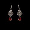 Persian Engraved Silver Earrings with Ruby Gemstone