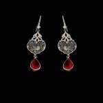 Persian Engraved Silver Earrings with Ruby Gemstone
