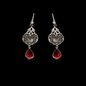 Engraved Ruby Earrings In 925 Sterling Silver