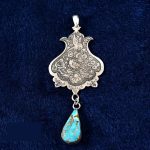 Persian Engraved Silver Pendant with Turquoise Gemstone