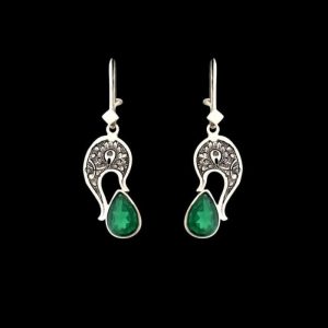 Persian Engraved Silver Earrings with Synthetic Gemstone
