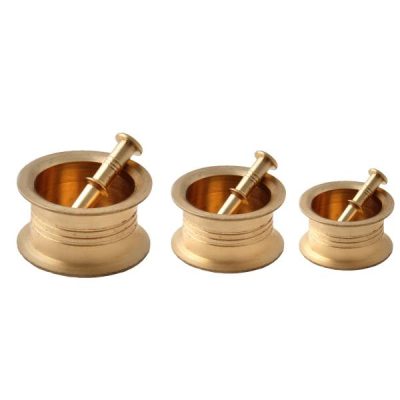 Brass Mortar & Pestle Set Traditional Persian Style Minimal (3X)