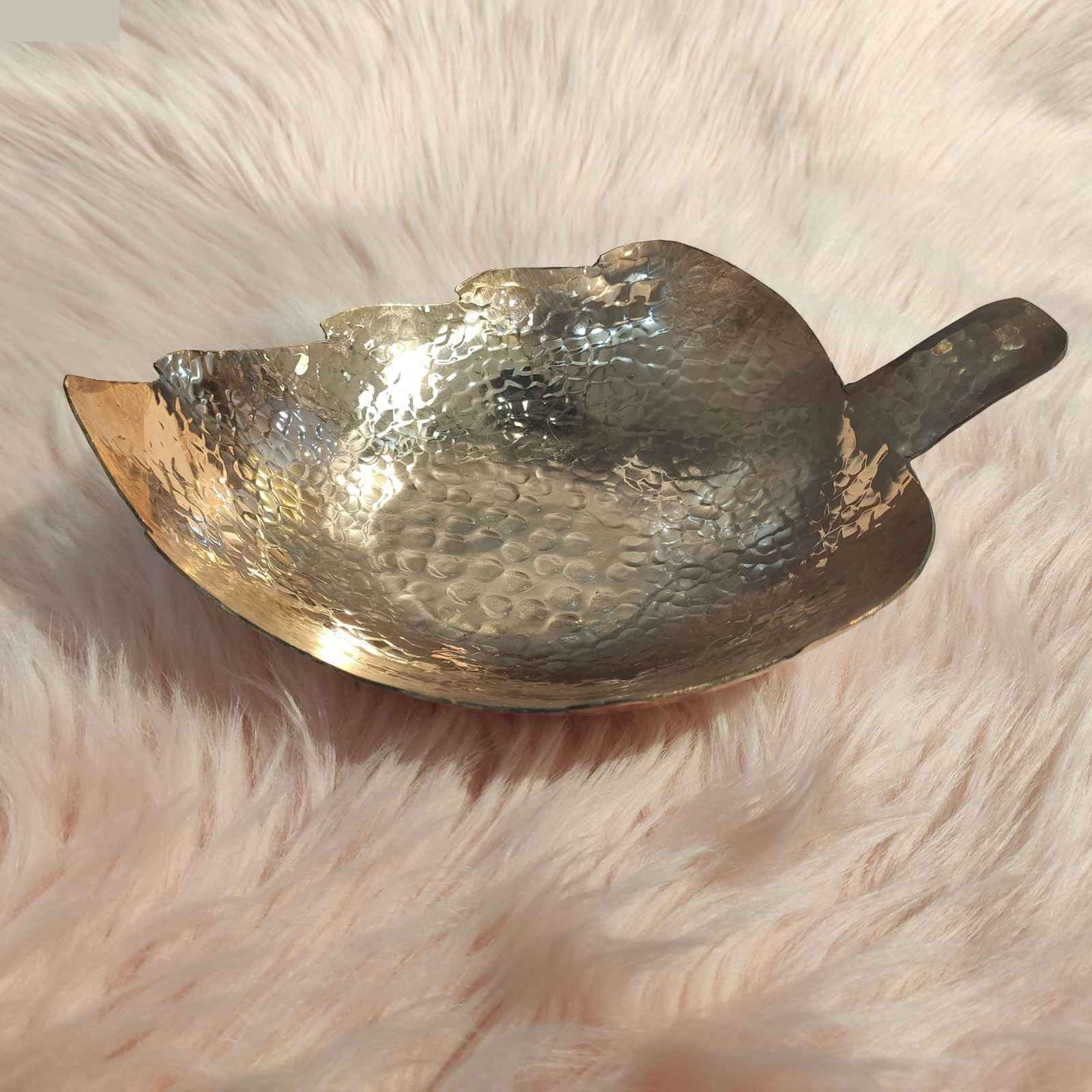 Copper Serving Bowl Suitable for Fruits and Sweets Hammered Leaf