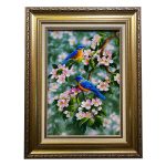Hand-Knotted Persian Pictorial Rug from Tabriz Depicting Blue Sparrow Flowers
