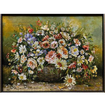 Hand-Knotted Persian Pictorial Rug from Tabriz Depicting Bouquet Roses