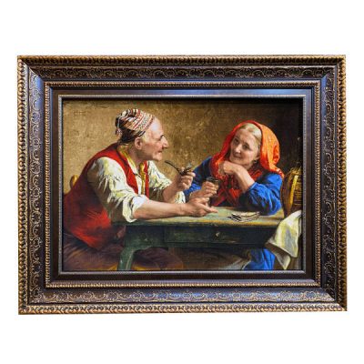 Hand-Knotted Persian Pictorial Rug from Tabriz Depicting Parents