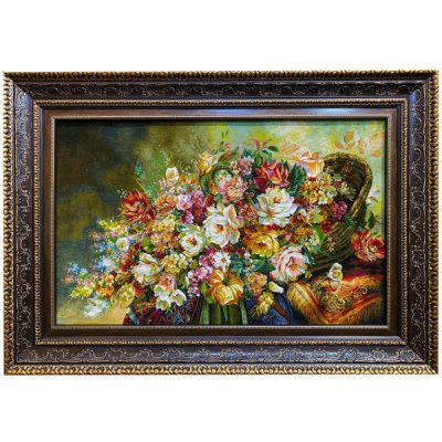 Hand-Knotted Persian Pictorial Rug from Tabriz Depicting Roses