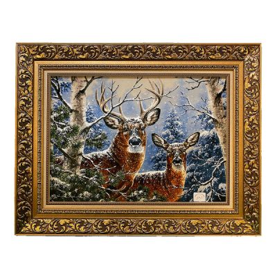 Hand-Knotted Persian Pictorial Rug from Tabriz Depicting Deer