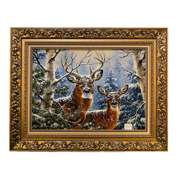 Hand-Knotted Persian Pictorial Rug from Tabriz Depicting Deer