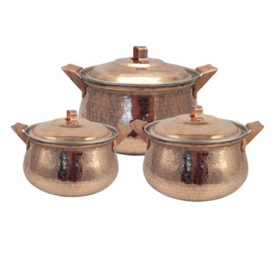 Persian Copper Stock Pot – Traditional Hammered Cooking Style Hiva, Set of 3