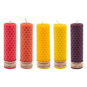 Set of 5 Beeswax Pillar Candles Model Yellow (2x)