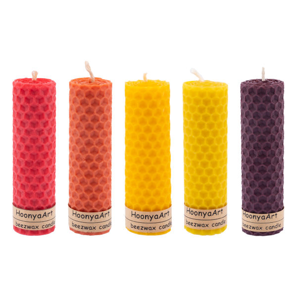 Set of 5 Beeswax Pillar Candles Model Yellow (2x)