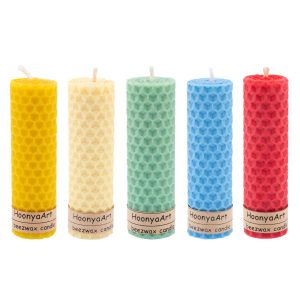 Set of 5 Beeswax Pillar Candles Model Light Green (2x)