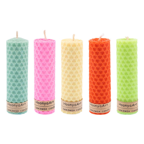 Set of 5 Beeswax Pillar Candles Model Red (2x)