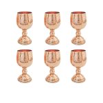 Set of 6 Handcrafted Persian Copper Wine Glass Stemware - Hammered Model Taban