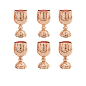 Set of 6 Handcrafted Persian Copper Wine Glass Stemware – Hammered Model Taban