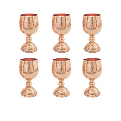 Set of 6 Handcrafted Persian Copper Wine Glass Stemware – Hammered Model Taban