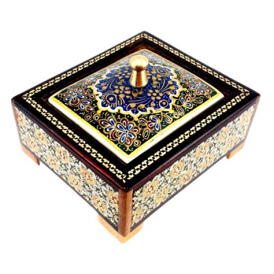 Handcrafted Wooden Jewelry Box with Persian Khatam Design – Blue