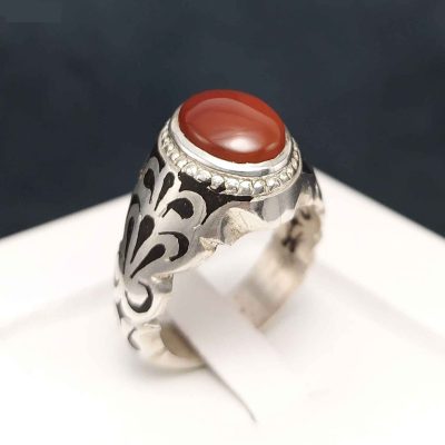 Persian Yemeni Aqeeq Silver Ring for Men Arad