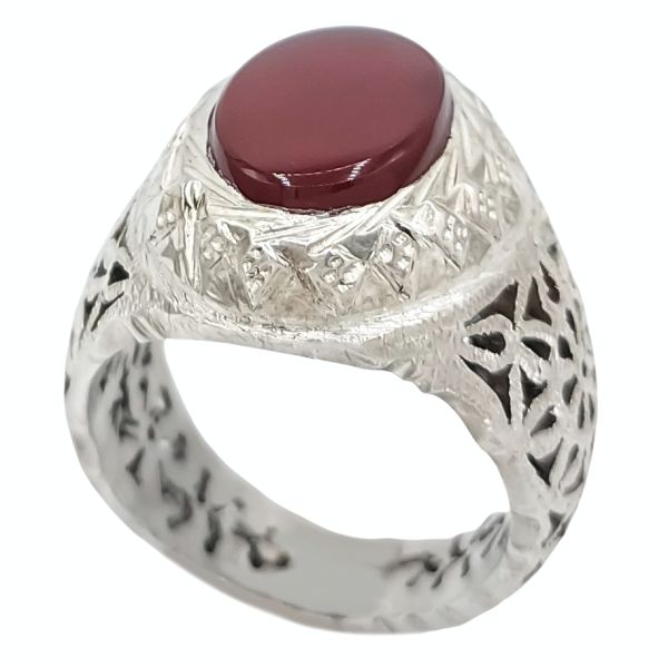 Persian Yemeni Aqeeq Silver Ring for Men Kabiri