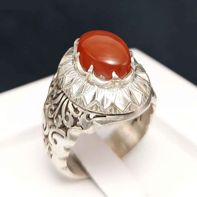 Persian Yemeni Aqeeq Silver Ring for Men Taban
