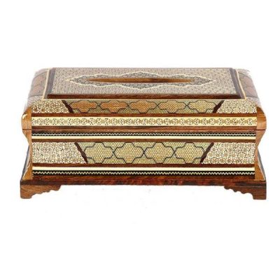 Handcrafted Persian Wooden Tissue Box Cover – Khatamkari Bahari