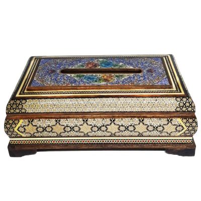 Handcrafted Persian Wooden Tissue Box Cover – Khatamkari Baran II