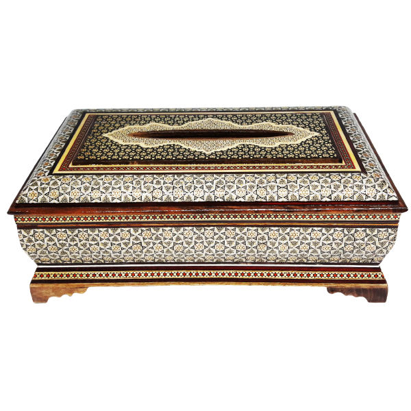 Handcrafted Persian Wooden Tissue Box Cover – Khatamkari Baran