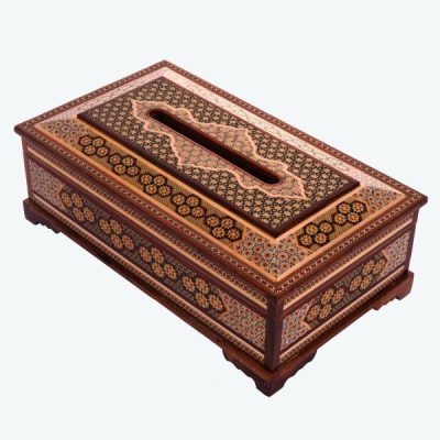 Handcrafted Persian Wooden Tissue Box Cover – Khatamkari Golnaz III