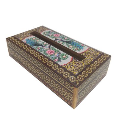Handcrafted Persian Wooden Tissue Box Cover – Khatamkari Golsar