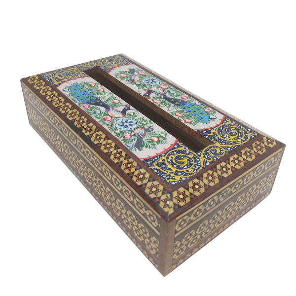 Handcrafted Persian Wooden Tissue Box Cover – Khatamkari Golsar II