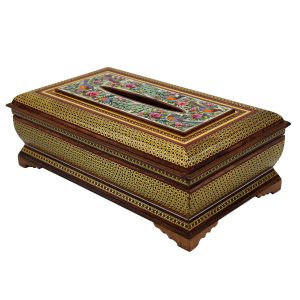 Handcrafted Persian Wooden Tissue Box Cover – Khatamkari Nafis II