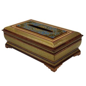Handcrafted Persian Wooden Tissue Box Cover – Khatamkari Nafisi