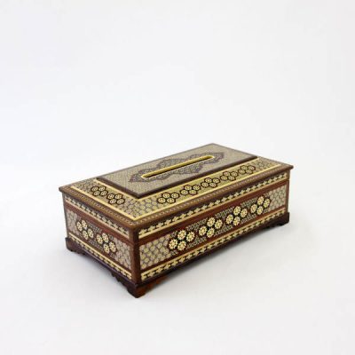 Handcrafted Persian Wooden Tissue Box Cover – Khatamkari Shamse