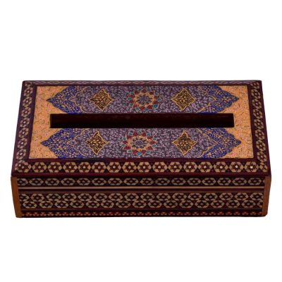 Handcrafted Persian Wooden Tissue Box Cover – Khatamkari Tazhib