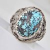 Persian Silver Ring with Neyshabur Turquoise Ashura