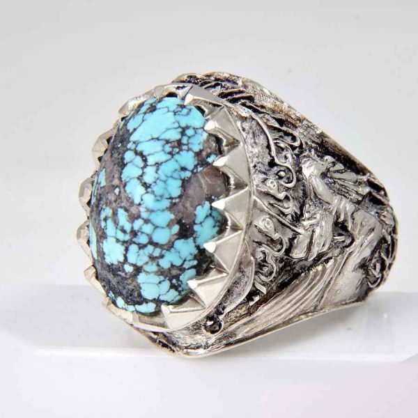 Persian Silver Ring with Neyshabur Turquoise Ashura