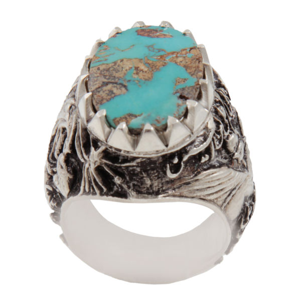 Persian Silver Ring for Men with Neyshabur Turquoise Ashura