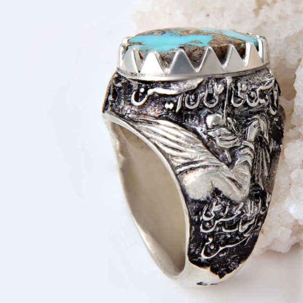 Persian Silver Ring for Men with Neyshabur Turquoise Ashura