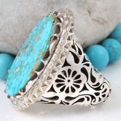Persian Silver Ring for Men with Neyshabur Turquoise