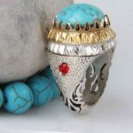 Persian Silver Ring for Men with Neyshabur Turquoise Golden
