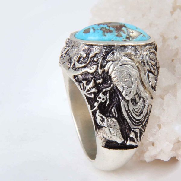 Persian Silver Ring for Men with Neyshabur Turquoise Hiraad