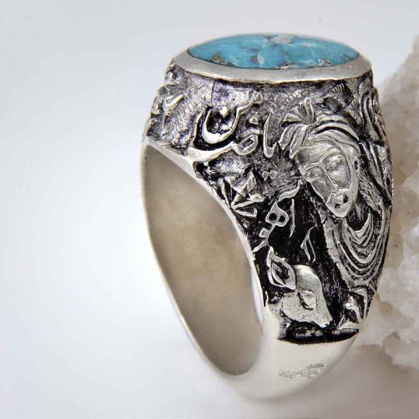 Persian Silver Ring for Men with Neyshabur Turquoise Ahoo