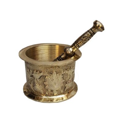 Brass Mortar & Pestle with Traditional Persian Floral Pattern Aram